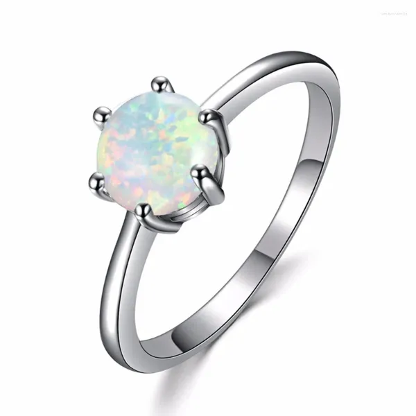 Bagues de cluster Simple Bleu / Blanc Fire Opal Pierre Classique Argent Couleur Bague de Fiançailles De Luxe Cristal Ovale De Mariage Pour Les Femmes