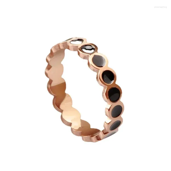 Bagues de cluster Simple Chic Noir Émail Rose Or Couleur Bague Femme Mode En Acier Inoxydable Ne Se Fanent Jamais Bijoux Cadeau D'anniversaire