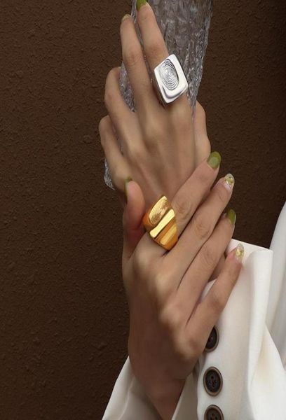 Anillos de clúster Simple Chunky Design único anillo de huellas dactilares de oro con acero inoxidable con estilo Hip Hop Masculino Joya de moda Bague4745057