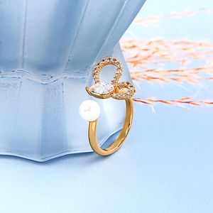 Anillos de clúster Diseño simple Lindo Zircón Acrílico Gold Color Ring para mujeres Ring de boda encantadora Joyería de joyería Hecho a mano