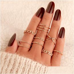 Cluster Ringen Eenvoudig Ontwerp Gold Sliver Ronde Twist Set Voor Vrouwen Mode Holle Geometrische Kruis Vinger Ring Vrouwelijke Sieraden Drop deli Dhujn