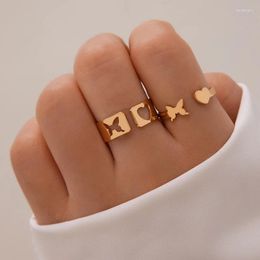 Bagues de cluster Géométrie simple Love Butterfly Join Ring Set Alliage de mode Creux Deux pièces Accessoires de bijoux de fête