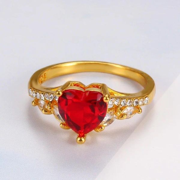 Bagues de cluster Simple Coeur Cristal Bague Pour Femmes Femelle Mignon Doigt Romantique Cadeau D'anniversaire Petite Amie Mode Zircon Pierre Bijoux