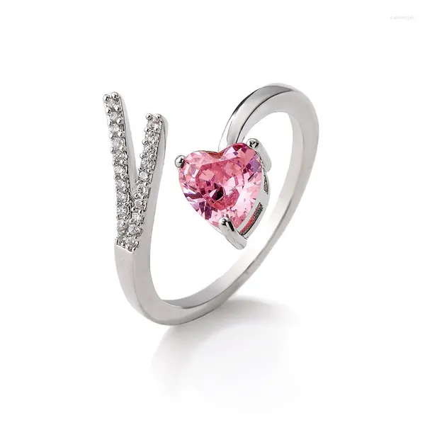 Anillos de racimo Corazón simple Anillo abierto para mujeres Mujer Lindo Dedo Romántico Regalo de cumpleaños Novia Moda Cubic Zircon Joyería