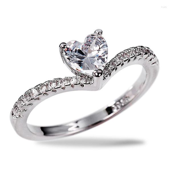 Cluster Rings Simple Heart Ring Fashion Ins Tide Index Finger Love Zircon Platinum Band Femme