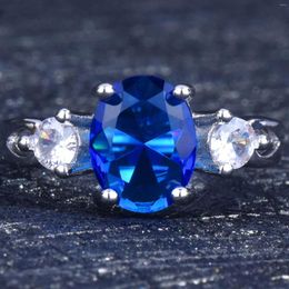 Anillos de racimo, anillo de rubí de zafiros imitados simples para mujer, sello 925, propuesta de moda para mujer, piedra de Color elegante de circonita de compromiso
