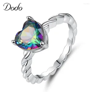 Cluster Rings Simple Love Heart Zirkoonring Vrouwelijke sieraden Mystieke regenboog Opal voor vrouwen Wedding Bague Anillos Geschenken R570