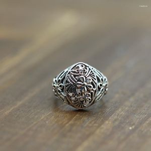 Cluster Rings Simple Opening Flower Hollow Lady Thai Silver Ring Retro gulle kersen bloesem persoonlijkheid Sterling 925 mannelijk