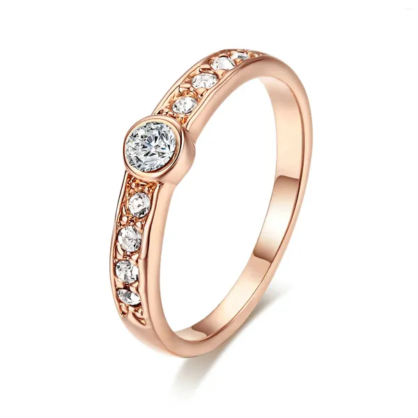 Cluster anneaux Simple Rose Gold Couleur exquise Zircon Ring Fashion Women Engagement Wedding Jewelry cocktail Girl Gird