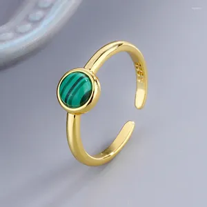 Cluster anneaux simples rond vertes malachite anneau or plaque plaquée personnalité charme charme de danse de danse de danse de danse bijoux d'anniversaire cadeau