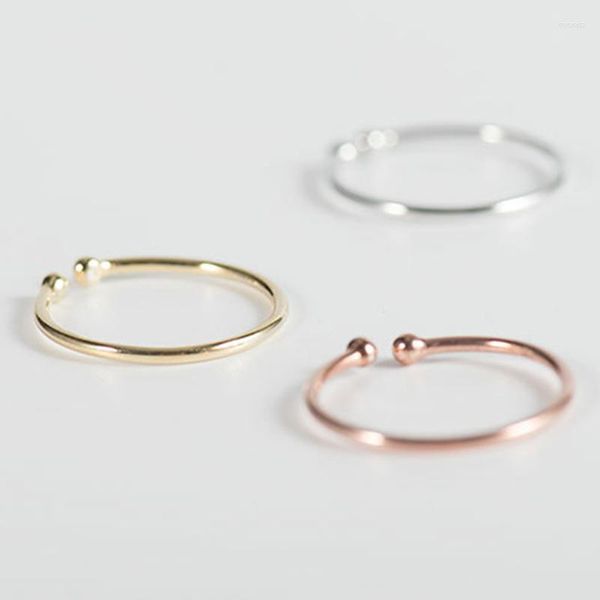 Anillos de racimo estilo Simple Plata de Ley 925 anillo de doble bola sólida Color oro rosa para mujeres joyería de uso diario de moda