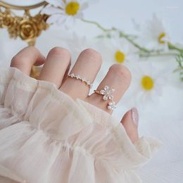 Anillos de racimo Simple Zirconio Flor Perla Anillo de apertura Elegante Mujer Fiesta Cóctel Accesorios de joyería Ajustable Aniversario Regalo