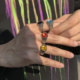 Cluster anneaux Sindlan 4pcs VitNage Multi Color Crystal Couple pour hommes Punk Hip Hop Silver Unisexe Emo 2023 Bijoux de mode anillos