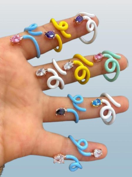 Cluster Anneaux Single Stone Band émail coloré The Wire Women Finger Ring Open Ajustement Taille9747686