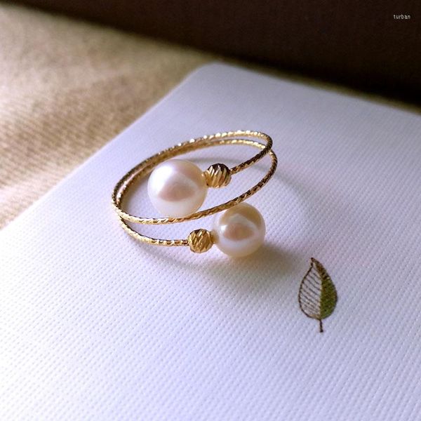 Anillos de racimo Sinya Au750 Anillo elástico de oro de 18 quilates con perla natural de agua dulce para mujeres, niñas, mamás, damas, traje, tamaño de 6 a 8