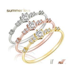 Cluster ringen zes tanden setting kristal zirkoon ring zoete verloving voor vrouwen mode bruiloft sieraden minimalisme schattig Koreaanse drop de dhndz