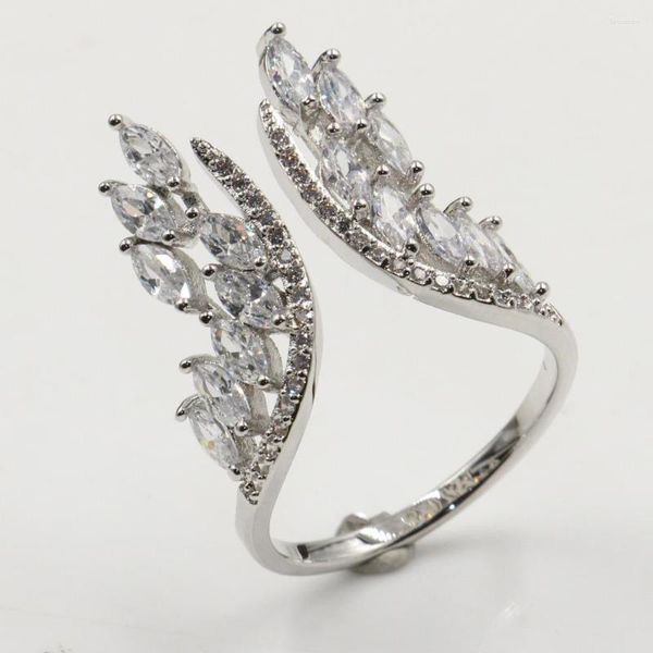 Anillos de racimo Tamaño 5-10 Marca Rulalei Venta de joyería de lujo Plata de ley 925 Marquesa Corte Blanco 5A CZ Ángulo de boda WingRing Regalo