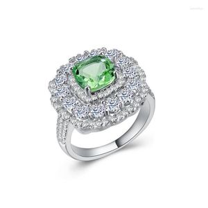 Clusterringen Maat 6-10 Unieke luxe sieraden 925 Sterling zilveren kussenvorm Emerald CZ Diamond feest vrouwen trouwring ring cadeau