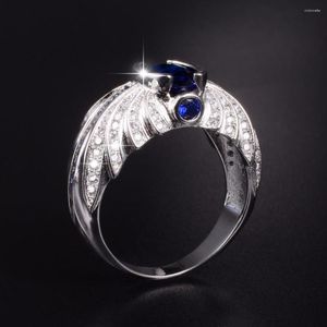 Cluster ringen maat 8 9 10 11 12 13 heren luxe Angel Wing Ri 925 Streling zilver blauwe saffier verlovingsring trouwring sieraden jongen