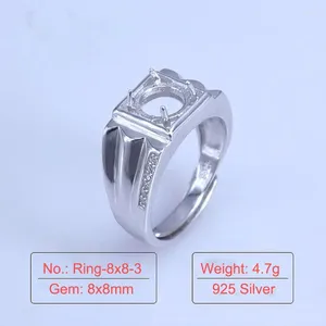 Cluster Rings Taille Réglage de l'anneau argenté réglable 2CT Moissanite pour l'homme 925 Bases semi-monts bijoux Fournisseur de bricolage