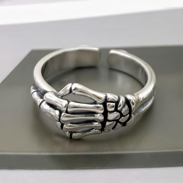 Anillos de racimo mano esqueleto anillo ajustable para mujeres hombres S925 plata pareja amantes regalo de cumpleaños joyería hombre