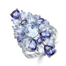 Cluster sonne ciel blue cristal topaze aquamarine Gemystones diamants pour femmes avec des bandes de doigts de bijoux en zircon blanc accessoire tendance
