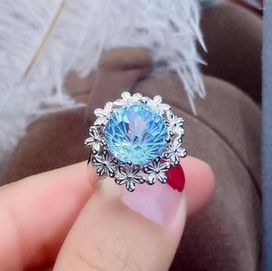Clusterringen Sky Blue Natural Real Topaz Ring 925 Sterling Silver Luxury Style