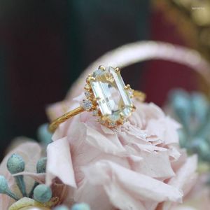 Bagues de cluster Sky Realm S925 Sterling Silver Natural Green Amethyst Retro Antique Light Luxury Ring