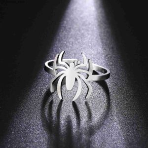 Clusterringen Skyrim roestvrijstalen spiderring Heren Creatief Animal Open Finger Ring 2023 Punk Gothic Halloween Accessories Gift240408