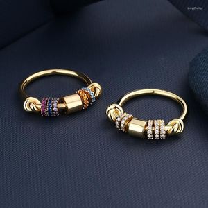 Anillos de racimo deslizantes de lujo CZ piedras preciosas círculos multicapa anillo chapado en oro al vacío joyería de dedo de moda para mujer