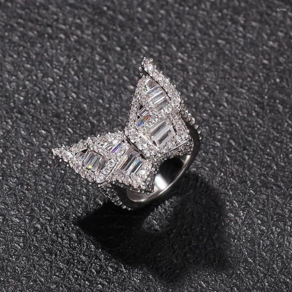 Cluster anneaux petit papillon cz style bling glacé out zircon mirco pave plateau réglage en laiton bijoux hip hop BR045