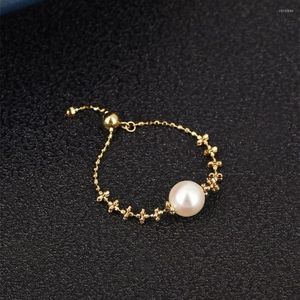 Cluster Rings Smile Love Real 18K Goud verstelbare Ring Solid Au750 Pearl Vintage Lace Design Geschikt voor voortreffelijk juwelencadeau voor dames