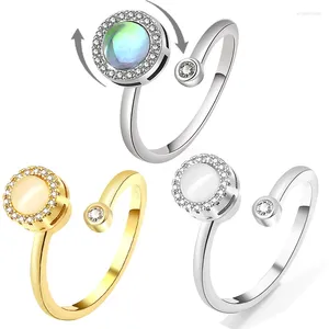 Bagues de cluster SMJEL Perle Anxiété Bague Fidget Spinner Bague Anti Stress Libération Fleur Cristal Rotatif Bijoux Pour Femmes Cadeau De Fête