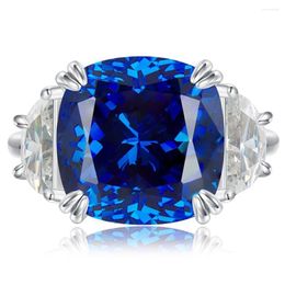 Cluster anneaux SMVP Shop 925 Sterling Silver 13 13 mm Lab Sapphire High Carbon Diamond Gemstone Engagement Bijoux Banque de bijoux pour les femmes en gros