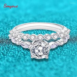 Bagues de cluster Smyoue 1ct Round Cut Moissanite Bague de fiançailles pour femmes 2pcs Ensembles Lab Créé Diamond Band 925 Sterling Silver Plaqué 18k