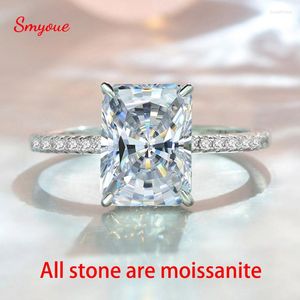 Cluster Rings Smyoue 4ct Radiant Cut Moissanite Solitaire Ring For Women D Color Sparkling Created Diamond Wedding Band S Sterling Sier