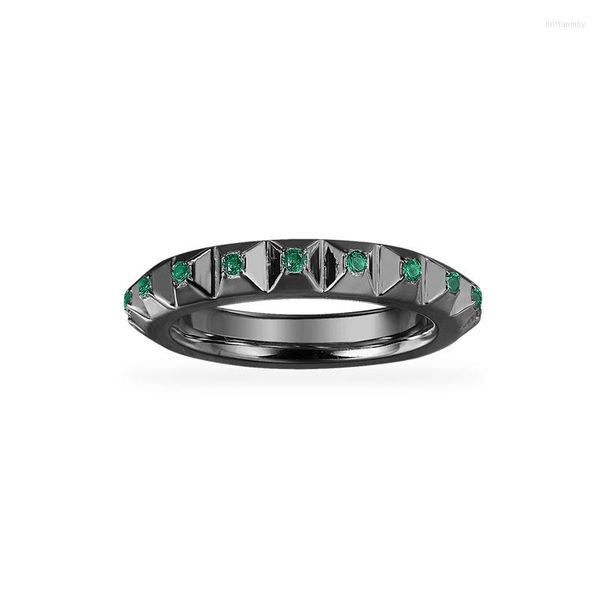 Anillos de racimo SOELLE moda Real 925 plata esterlina negro y verde Spike erizo anillo de dedo Micro Cubic Zirconia para mujer marca