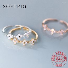 Clusterringen Softpig Ins Real 925 Sterling Silver Opal Bloem Verstelbare ring voor vrouwen Classic Fine Jewelry Minimalistische Bijoux
