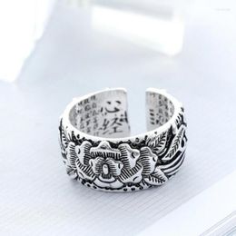 Cluster Rings Sole Memory Originele Boeddhisme Schrift Lotus Bodhi Peace Silver Color Vrouw Resizable Opening SRI285
