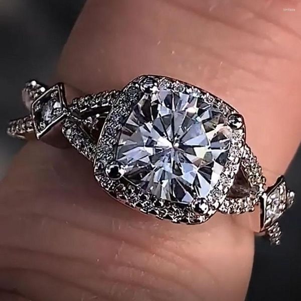 Bagues de cluster solide 0K or blanc femmes mariage fête bague de fiançailles 1 2 3 4 5 coussin Moissanite diamant ruban à la mode romantique