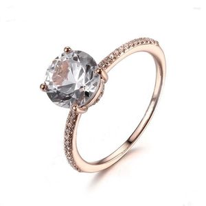 Bagues de cluster Solide 10K Or Blanc 2.7ct Véritable Topaz Bague de fiançailles Diamants pour femmes Mariage Romantique Exquis Cadeau Bijoux