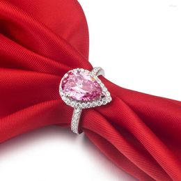 Cluster Anneaux Solide 14k Or AU585 Anneau Rose Poire Forme 2CT Diamant Fiançailles Femmes Mariage Anniversaire Bijoux Cadeau Pour Dame