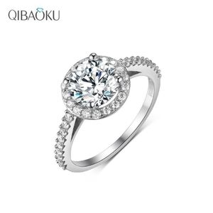 Bagues de cluster Solide 14K Or Blanc Petite Halo Moissanite Bague de fiançailles pour femmes Bijoux de luxe avec centre Round227M