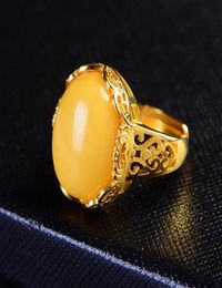 Anillos de racimo Sólido 14k Oro amarillo Riing Ámbar Corte Citrino Diamantes naturales Anillo de compromiso Joyería fina Wedding9348242