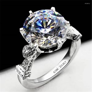 Bagues de cluster Solide 18K Or Blanc AU750 Rinig 3CT Bague de mariage en diamant fin pour femmes Incroyable cadeau de bijoux inoubliable