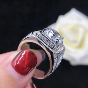 Clusterringen massief 18K witgoud grote stenen ring 5CT diamanten verloving voor man luxe bruiloftssieraden