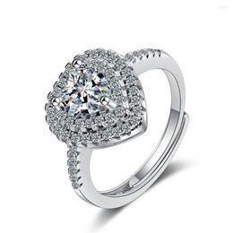 Cluster Anneaux de bijoux en or blanc 18k Bonne de diamant ouverte diamant pour les femmes Fine anillos de Bizuteria Silver 925 Heart Anels Box