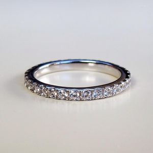 Clusterringen Solid 18K White Gold Ring Full Eternity Wedding Band 0,55ct Diamond vrouwen jubileum EDWI22