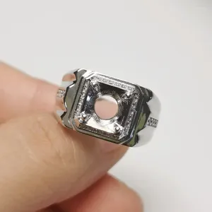 Bagues de cluster Bague en argent massif 925 pour homme avec placage en or blanc 18 carats 9 mm de pierre semi-montée pour la fabrication de bijoux