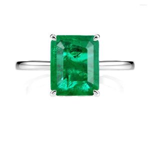 Cluster Rings Solid 925 Sterling Silver 6 Emerald High Carbon Diamond For Women Sparkling Engagement Party Fine Jewelry Gift